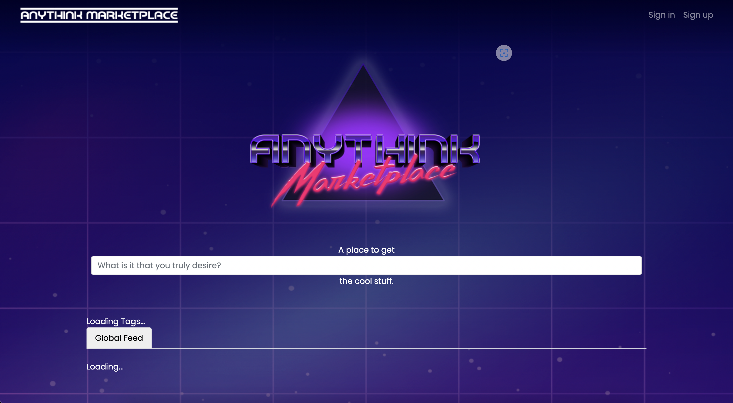 A home page with a search box and "Anythink" company logo above it
