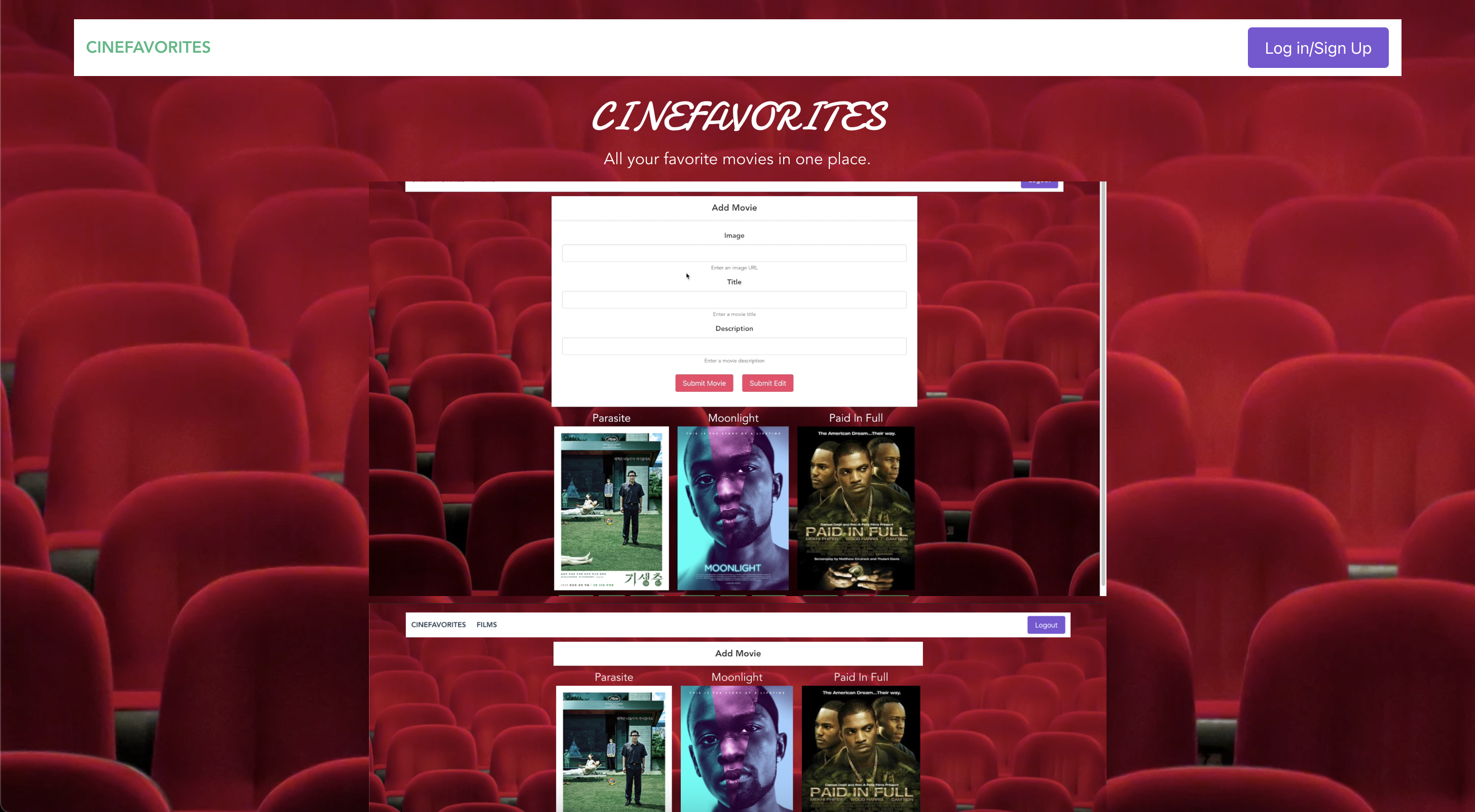 Screenshot of app to scroll through movies.