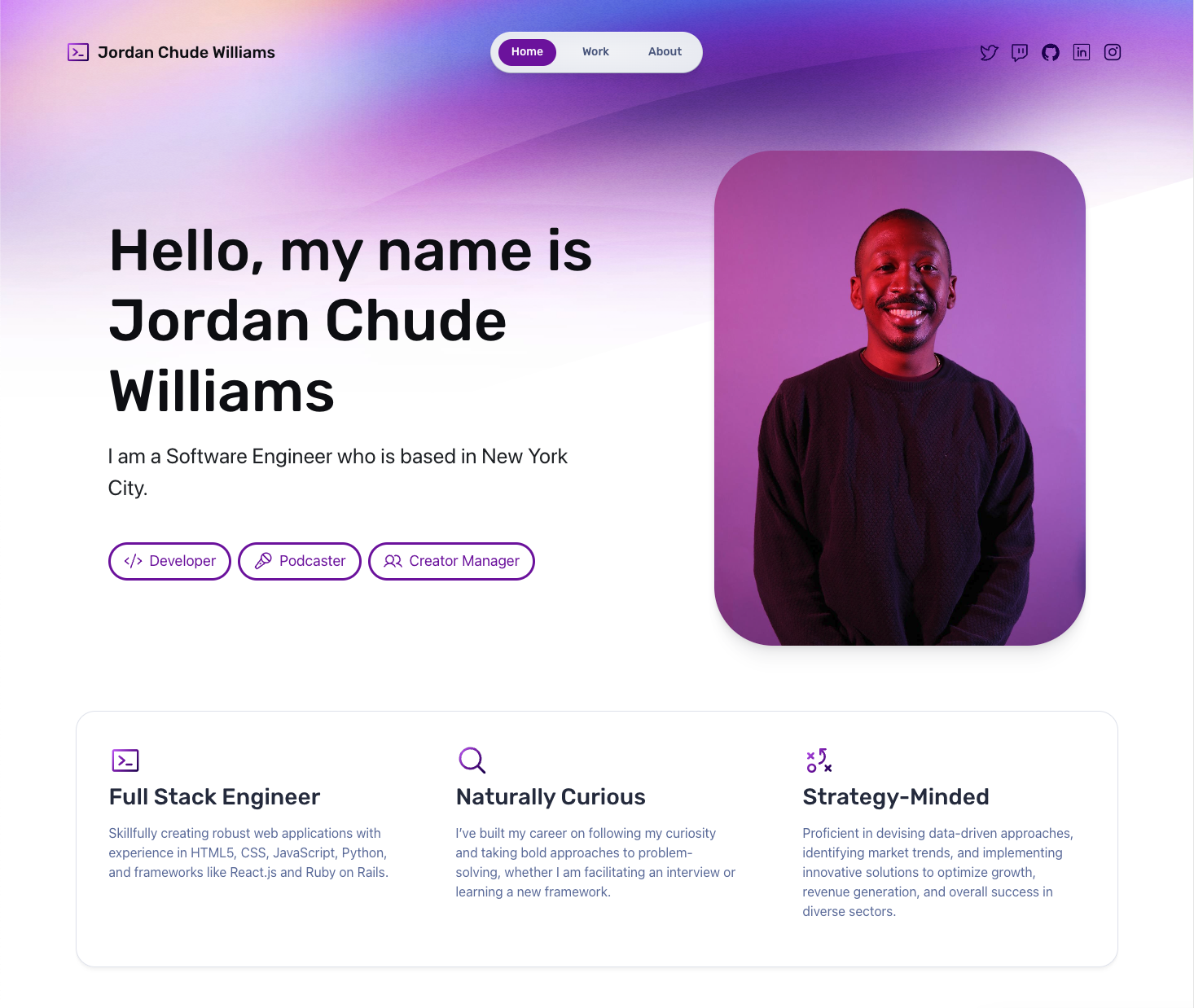 A screenshot the hero page with Jordan on the right.